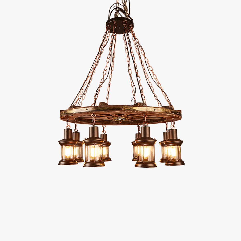 Walnut Wood and Metal Vintage Rudder Pendant Light