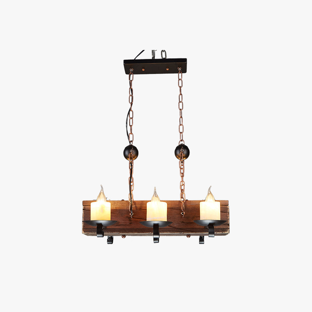 Retro Rectangular Walnut Finish Pendant Light