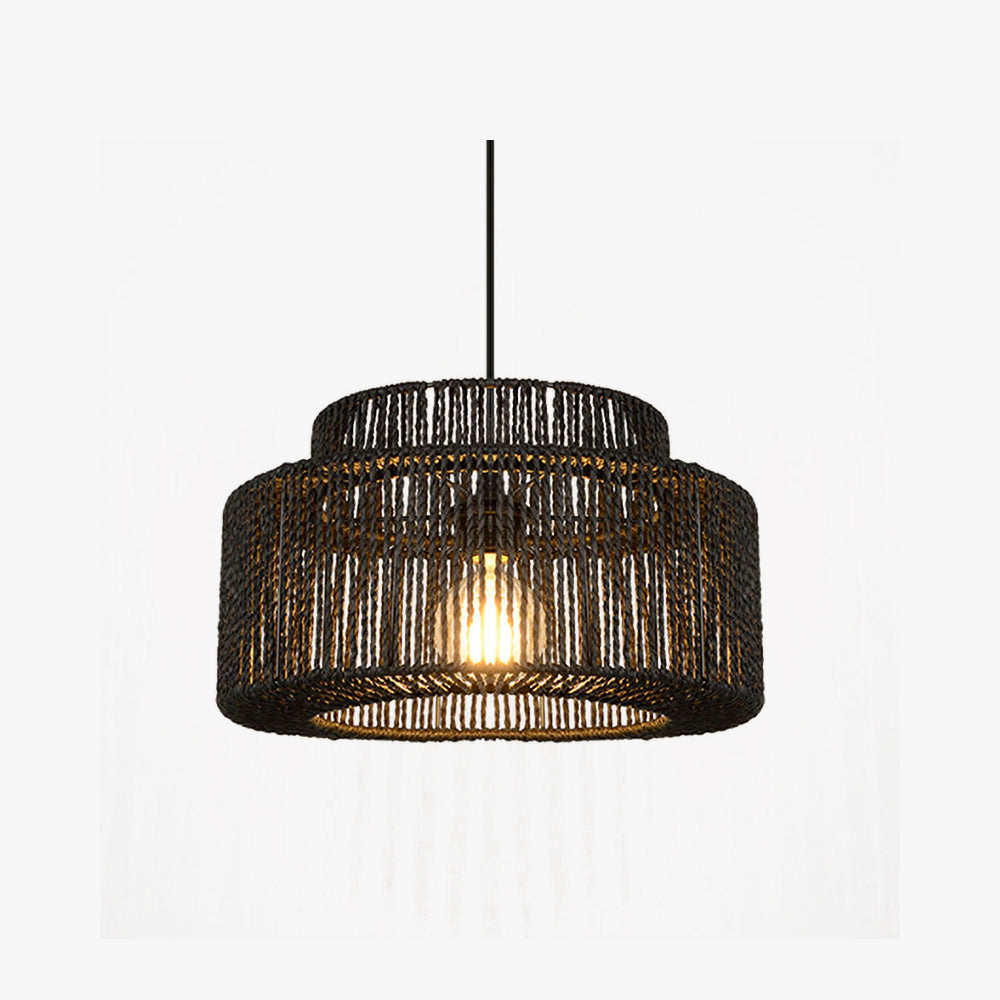 Handwoven Twine Shade Rustic Drum Pendant Light