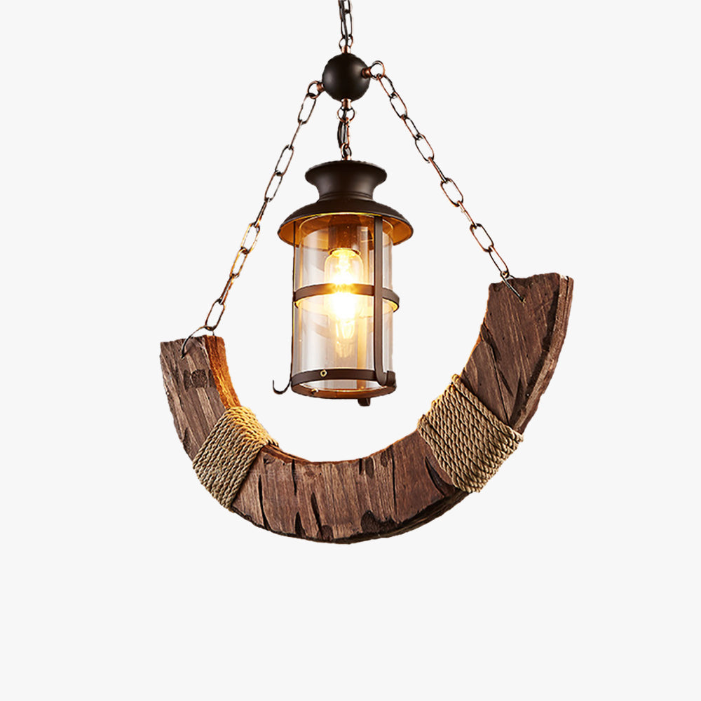 Pendant Light Arc Rustic With Glass And Wood