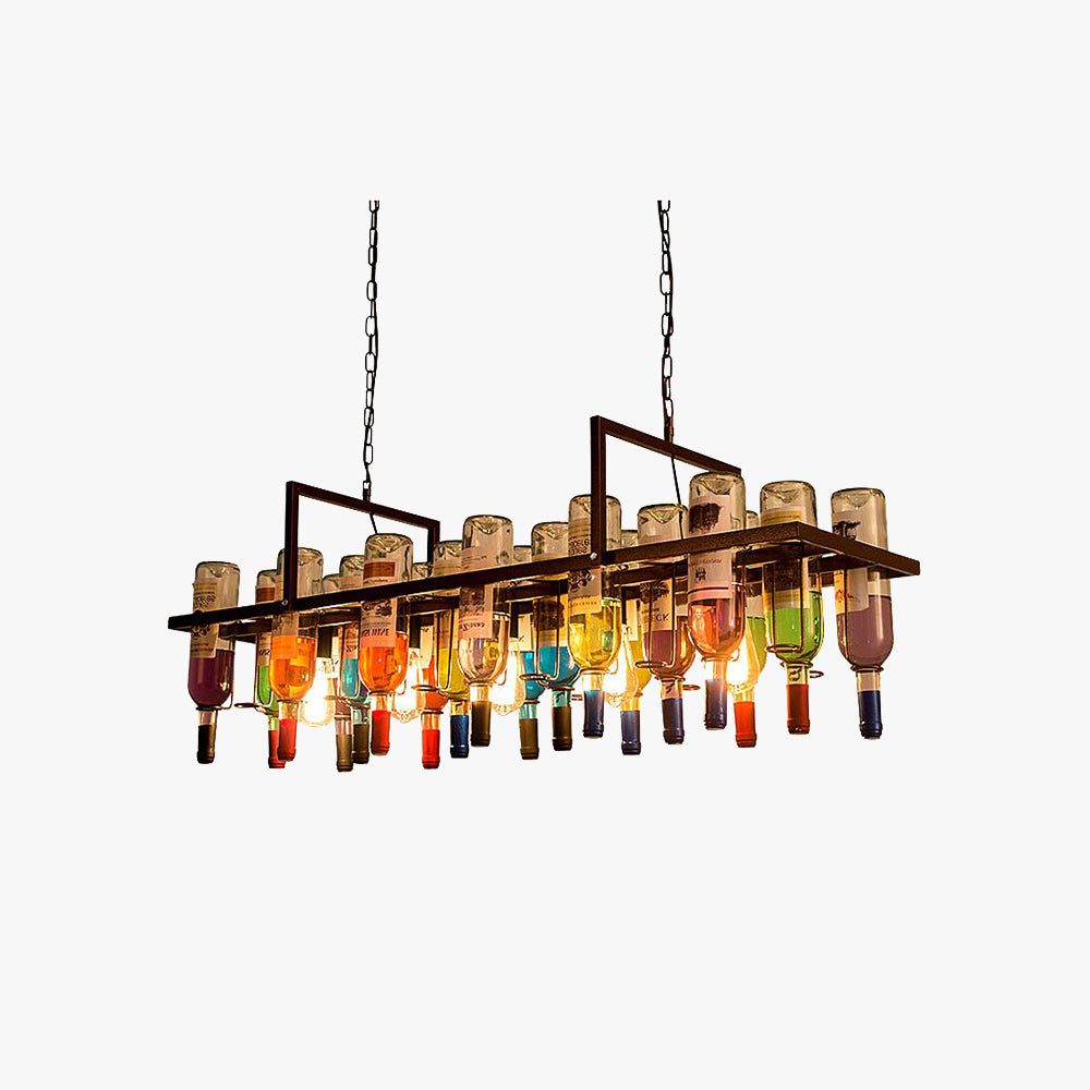Rust Finish Pendant Light Glass Art Deco Wine Bottle