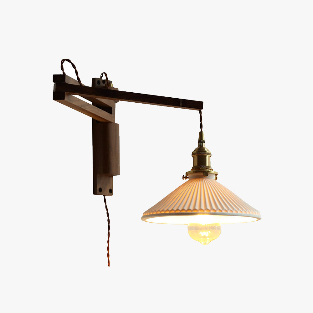 Walnut And Ceramic Vintage Dome Wall Lamp