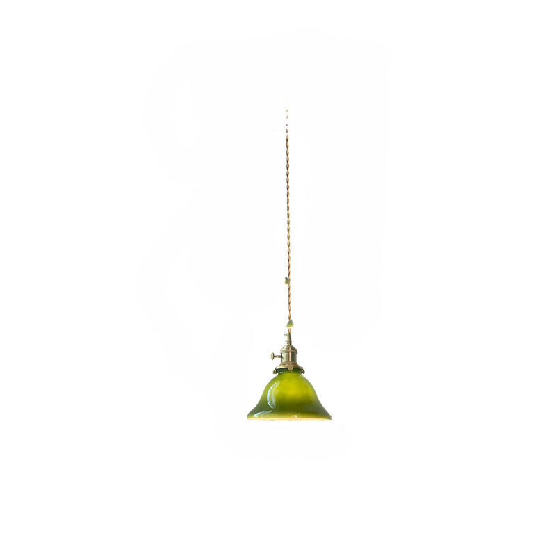 Warm Dining Ambience Green Copper Glass Pendant Light