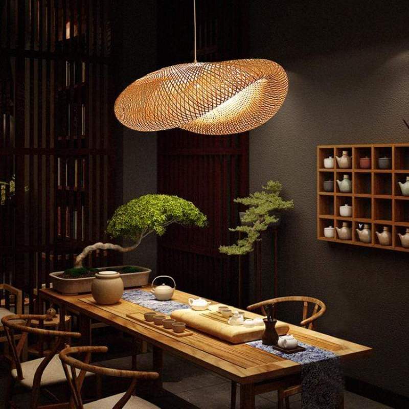 Dining Room Warm Glow Natural Bamboo Pendant Light