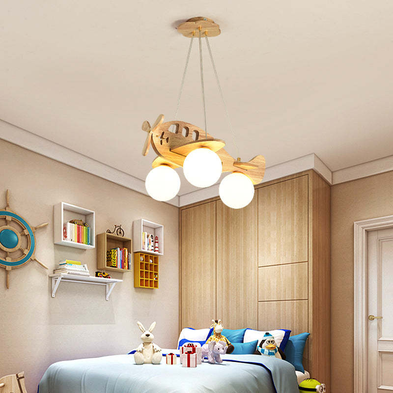 Wood Vintage Pendant Light With Natural Finish Airplane
