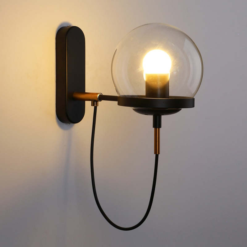 Black Bronze Rustic Heritage Glass Globe Wall Lamp