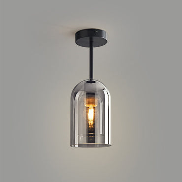 Cognac Grey Glass Semi Flush Modern Cylinder Ceiling Light
