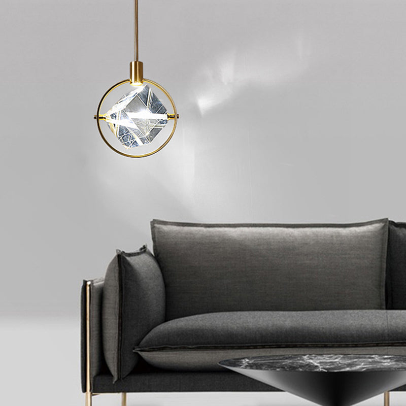 Gold Finish Geometric Crystal Pendant Light