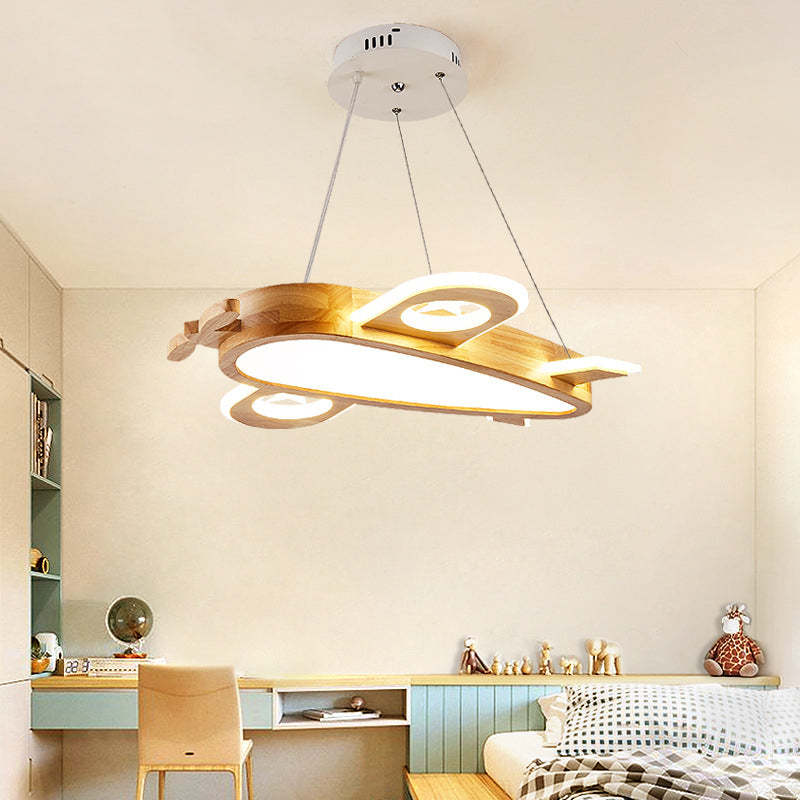 Kids Room Pendant Light Natural Wood Airplane