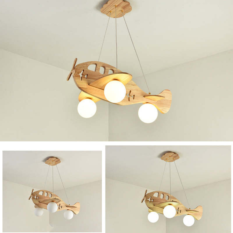 Wood Vintage Pendant Light With Natural Finish Airplane