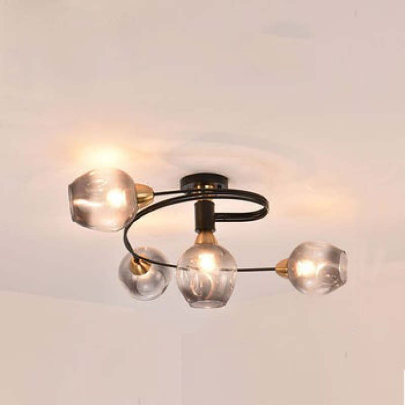 Black Gold Finish Dining Room Aurora Glass Flush Mount Ceiling Light