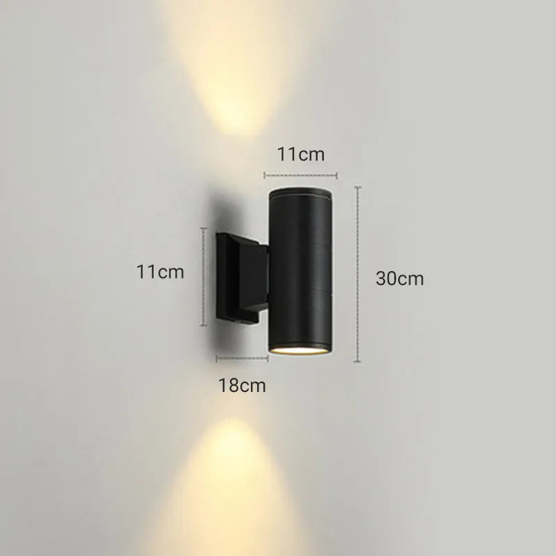 Dual Heads Outdoor Minimalist Metal Wall Light Black