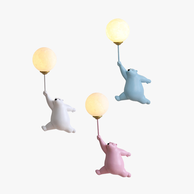 White Pink Or Blue Available Wall Light Balloon Bear Whimsical