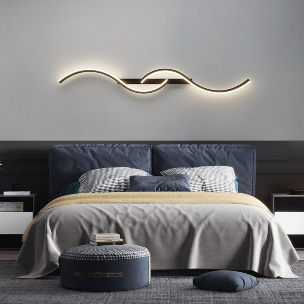 Dimmable Colour Modes Black And Gold Linear Wave Wall Lamp