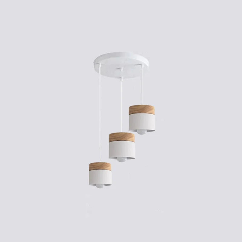 Metal And Wood Warm Glow Can Shape Pendant Light