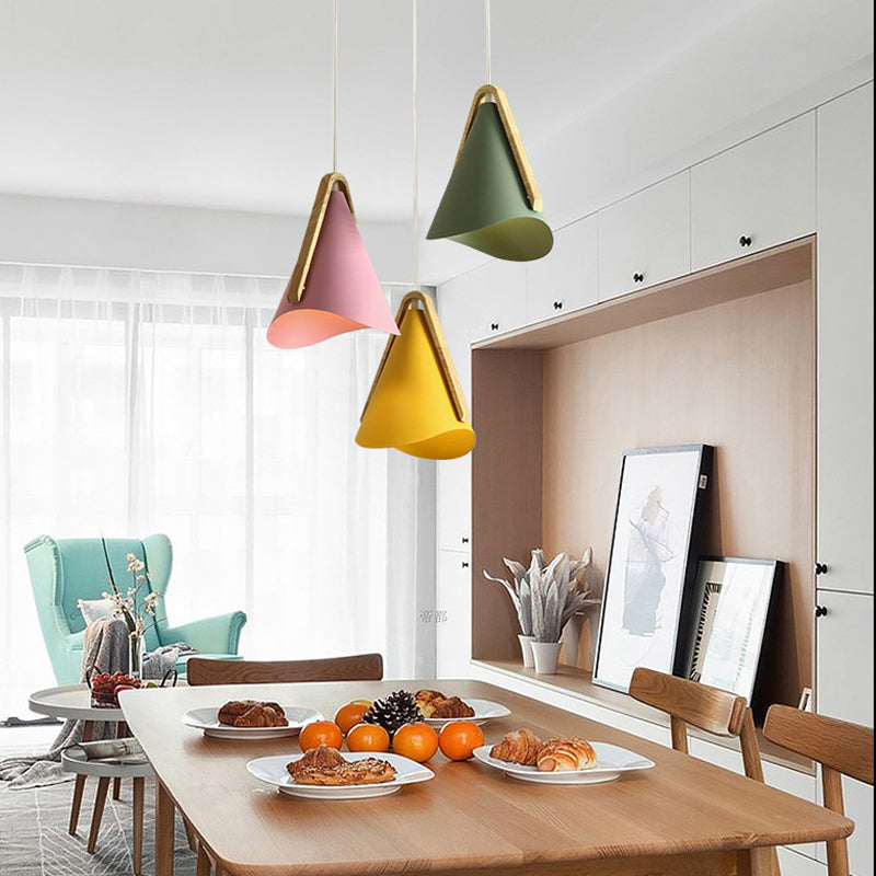 Warm Ambience Cone Metal and Wood Pendant Light