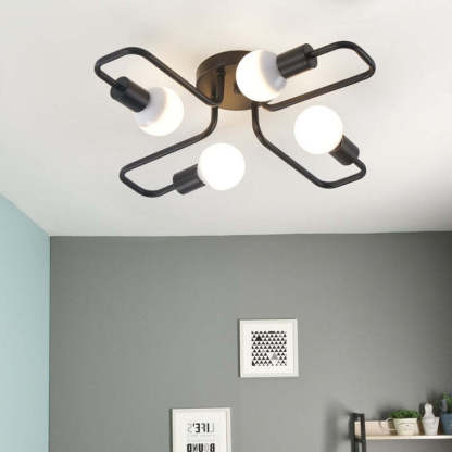 Industrial Modern Vintage Flush Mount Black Ceiling Light