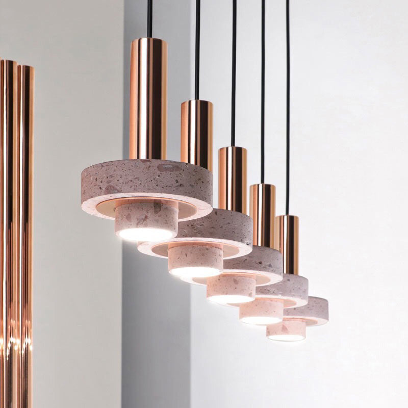 Art Deco Pendant Light With Terrazzo Accents And Colorful LED