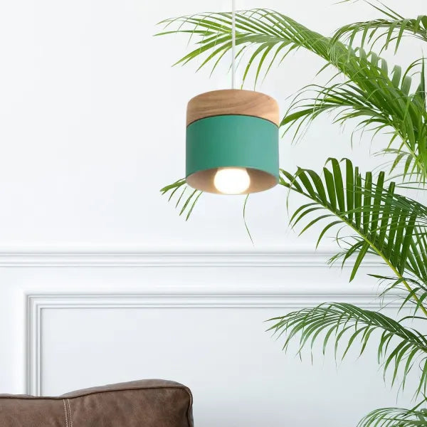 Metal And Wood Warm Glow Can Shape Pendant Light