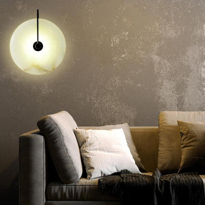 Gold And Black Finish Round Marble Bedside Wall Light