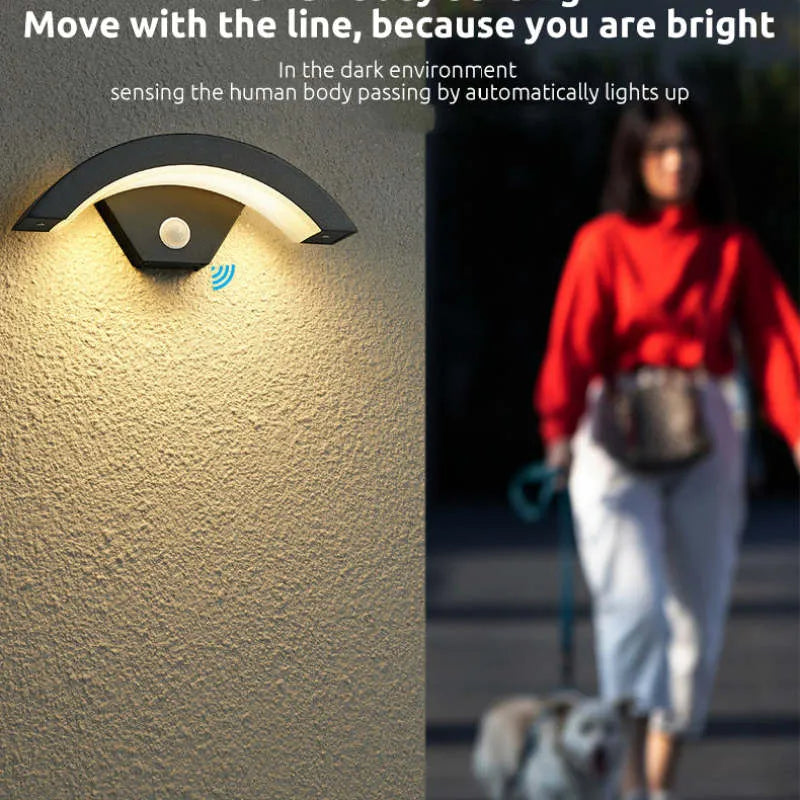 Black Outdoor Wall Light Nordic Weatherproof Arc LED