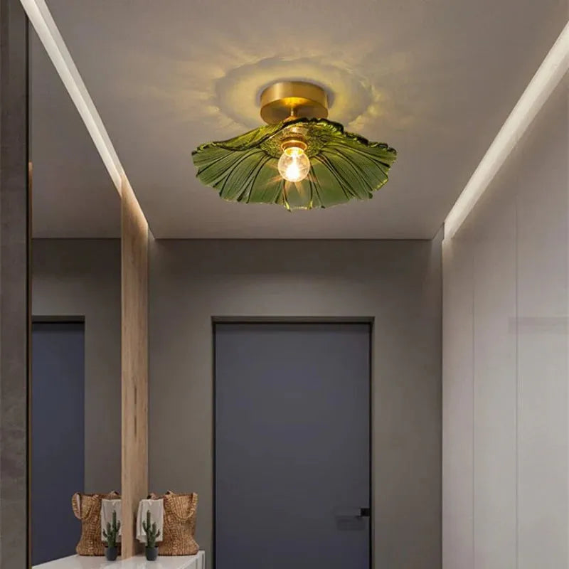 Warm Glow Petal Glass Pendant Light With Brass Accents
