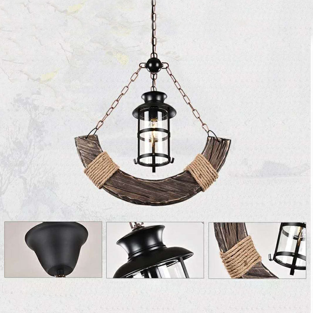 Pendant Light Arc Rustic With Glass And Wood