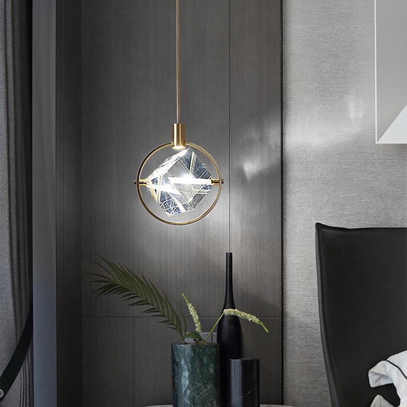 Gold Finish Geometric Crystal Pendant Light