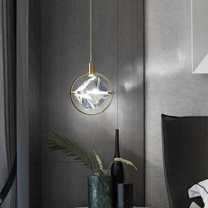 Gold Finish Geometric Crystal Pendant Light