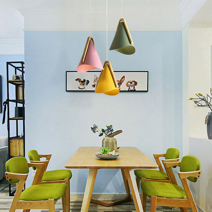 Warm Ambience Cone Metal and Wood Pendant Light