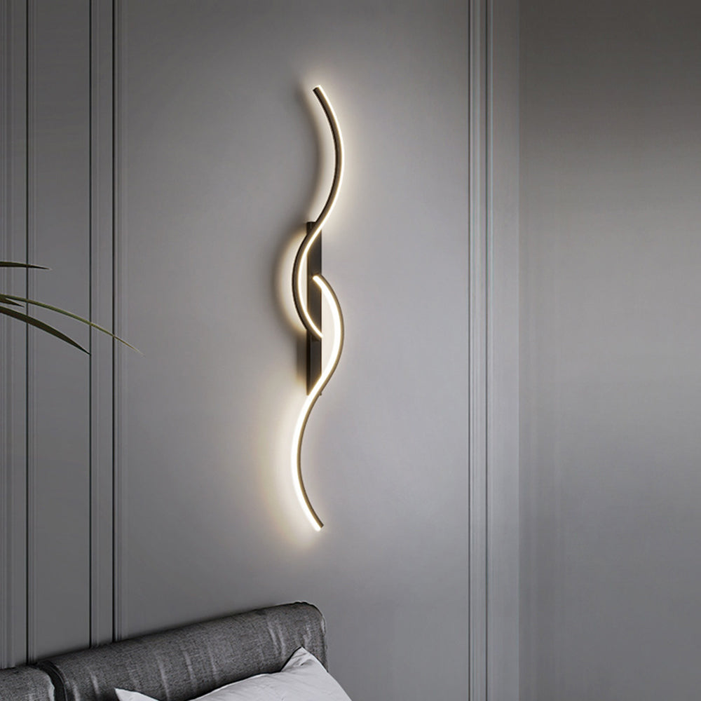 Dimmable Colour Modes Black And Gold Linear Wave Wall Lamp