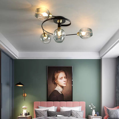 Black Gold Finish Dining Room Aurora Glass Flush Mount Ceiling Light