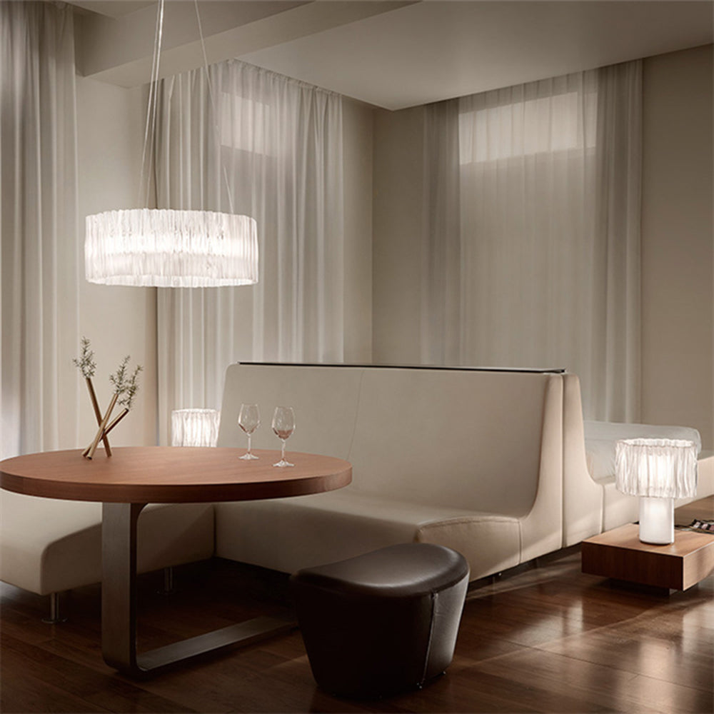 Stainless Steel Elegant Pleated Circle Pendant Light