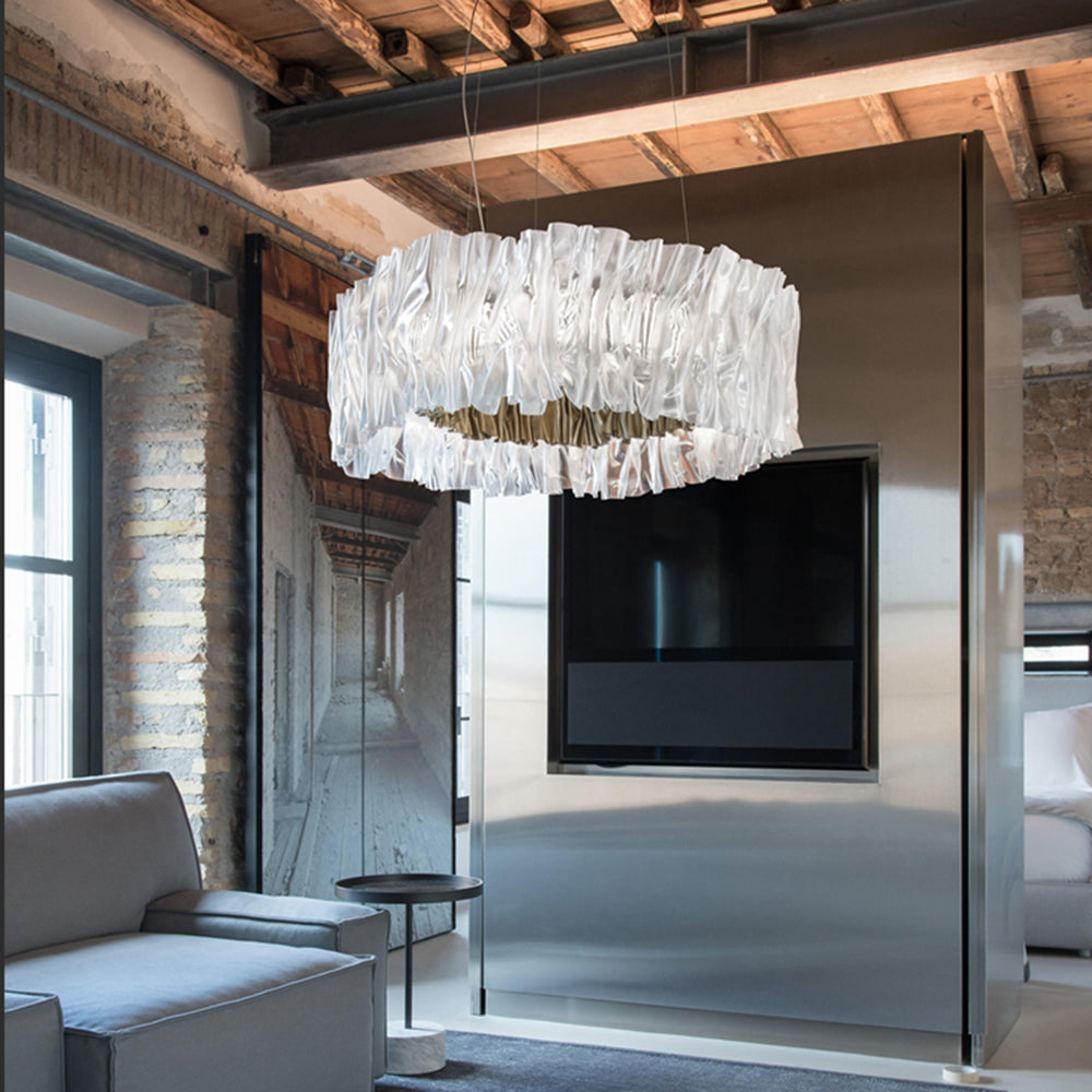 Stainless Steel Elegant Pleated Circle Pendant Light