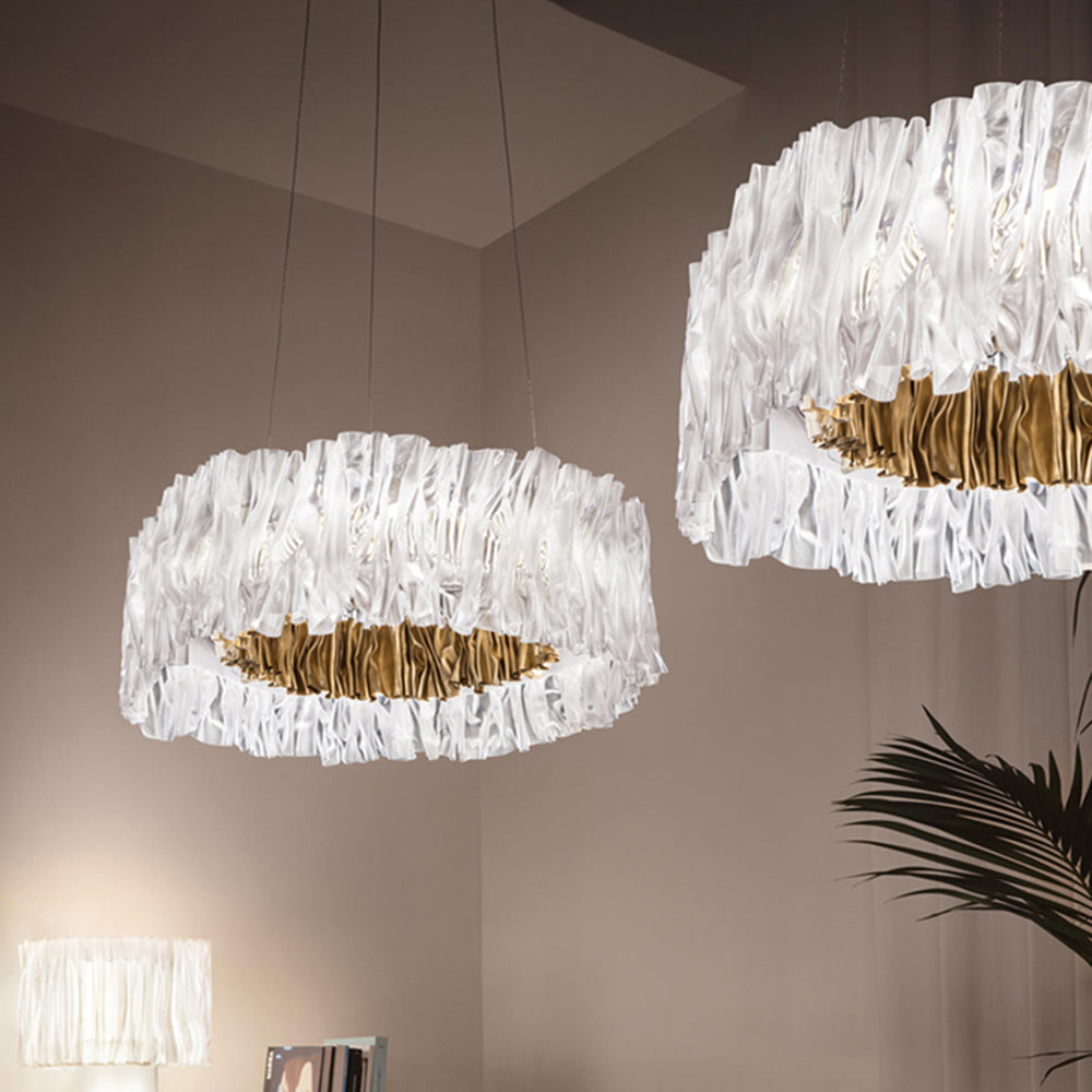 Stainless Steel Elegant Pleated Circle Pendant Light