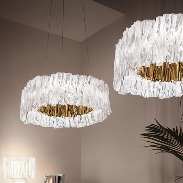 Stainless Steel Elegant Pleated Circle Pendant Light