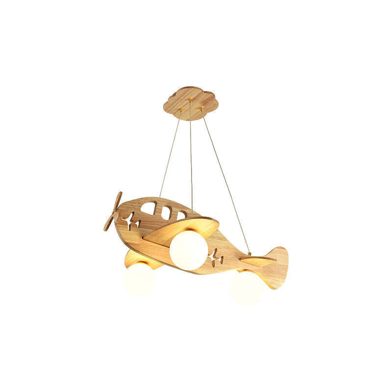 Wood Vintage Pendant Light With Natural Finish Airplane