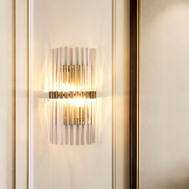 Modern Metal Cylinder Gold Crystal Wall Light