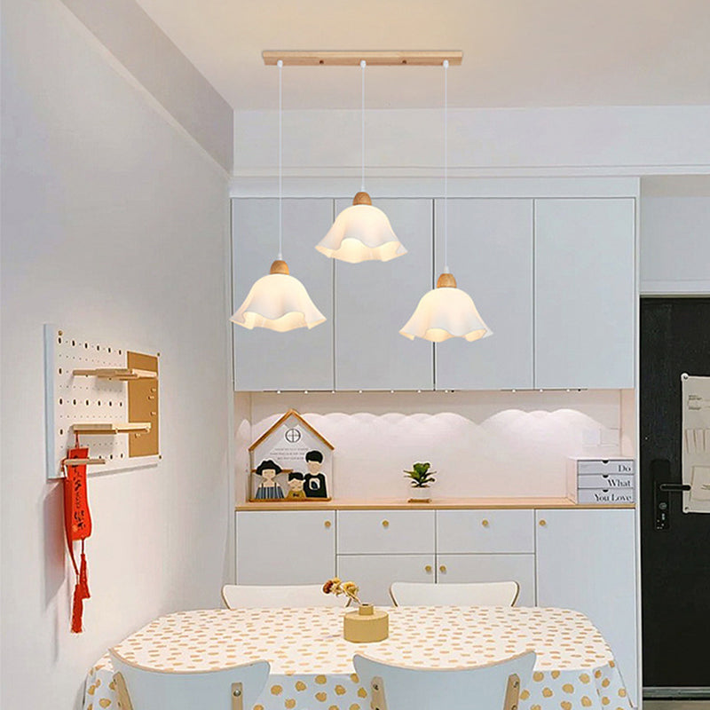 Soft White Glow Minimalist Flower Wood Pendant Light