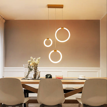 Modern Metal Finish Staircase Pendant Light With Golden Ring