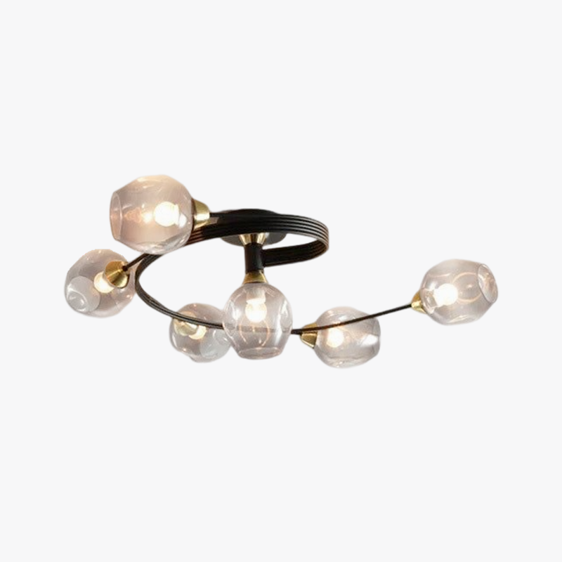 Black Gold Finish Dining Room Aurora Glass Flush Mount Ceiling Light