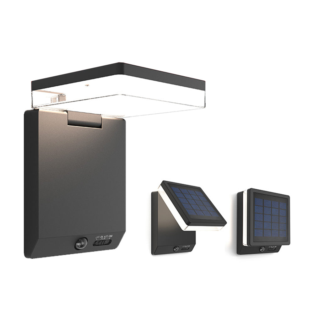 Outdoor Wall Light Minimalist Black Solar Right Angle Sensor IP65