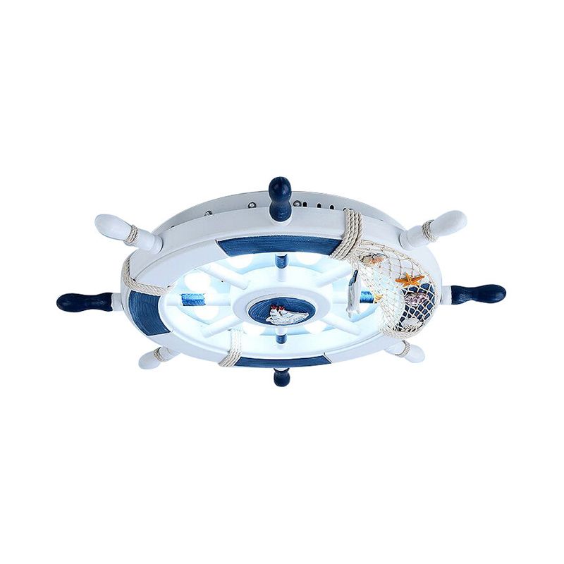 Kids Metal Flush Mount Ceiling Light In Nautical Blue And White