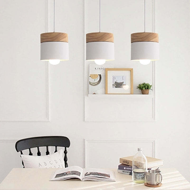 Metal And Wood Warm Glow Can Shape Pendant Light