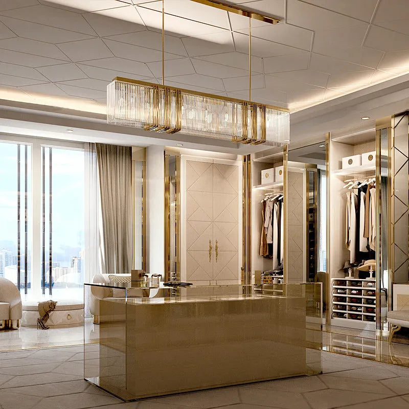Sculptural Focal Point Created by Gold Metal Geometric Pendant Chandelier