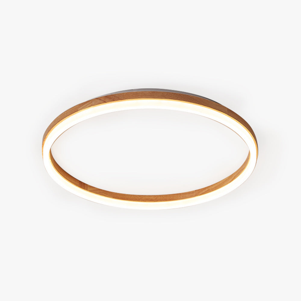 Wooden Circular Flush Mount Ceiling Light With Diffuser Acrylic