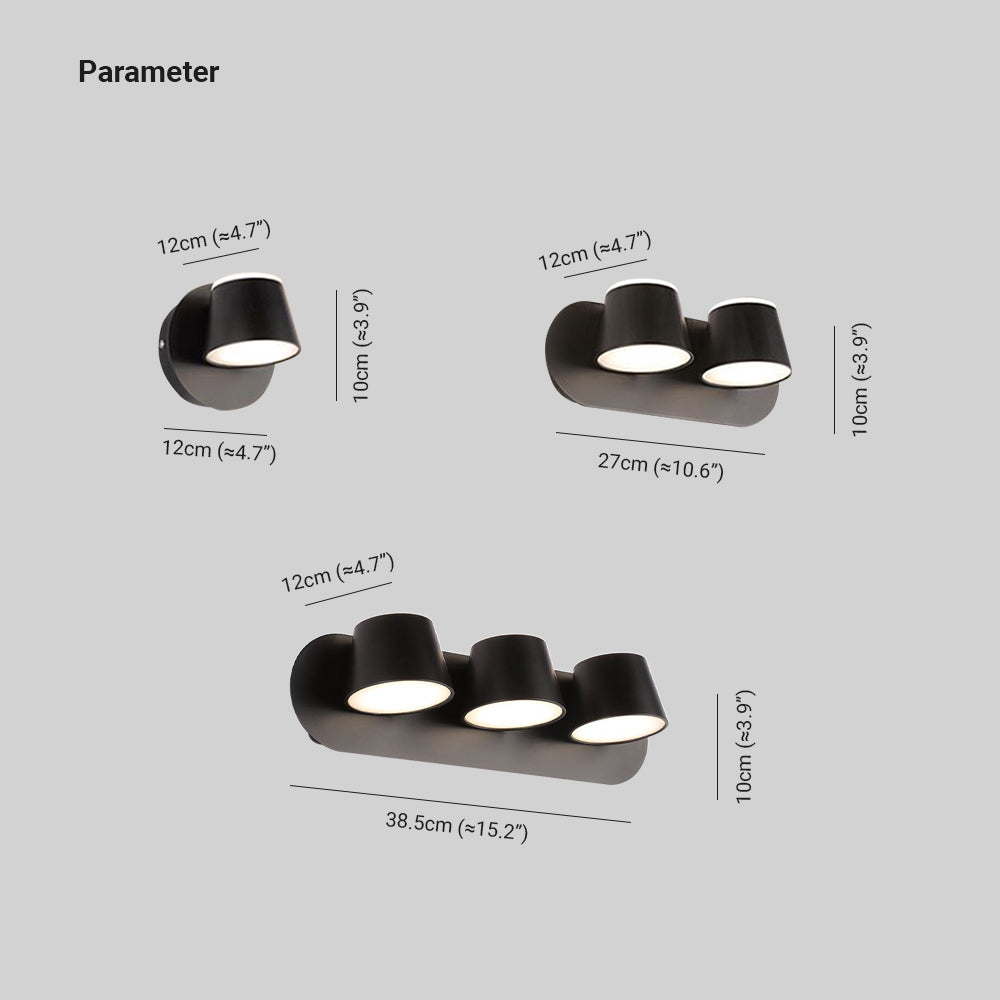 Black Matte Cylindrical Front Mirror Wall Light