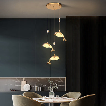 Clear Acrylic And Durable Metal Gold Dolphin Pendant Light
