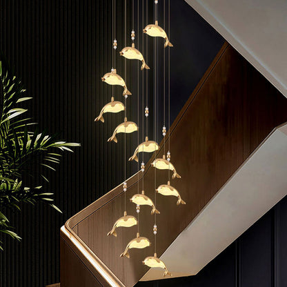 Clear Acrylic And Durable Metal Gold Dolphin Pendant Light