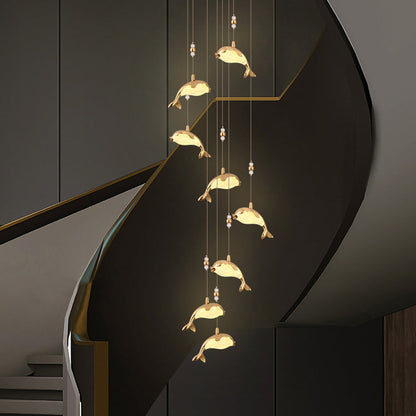 Clear Acrylic And Durable Metal Gold Dolphin Pendant Light